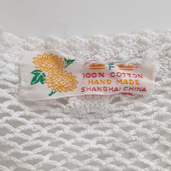 Vintage 80s Fishermen Net Crochet Cardigan Sweater White 100% Cotton Sheer Boho - Picture 5 of 9